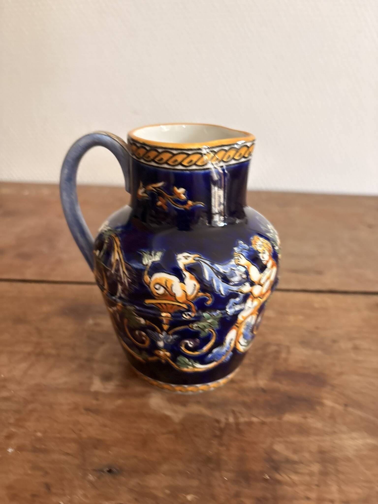 Pichet Milk Jug Creamer Earthenware Gien Renaissance Model Angel Cherub Putti