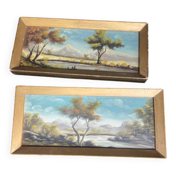 Deux tableaux paysage huile signé Campillo encadré