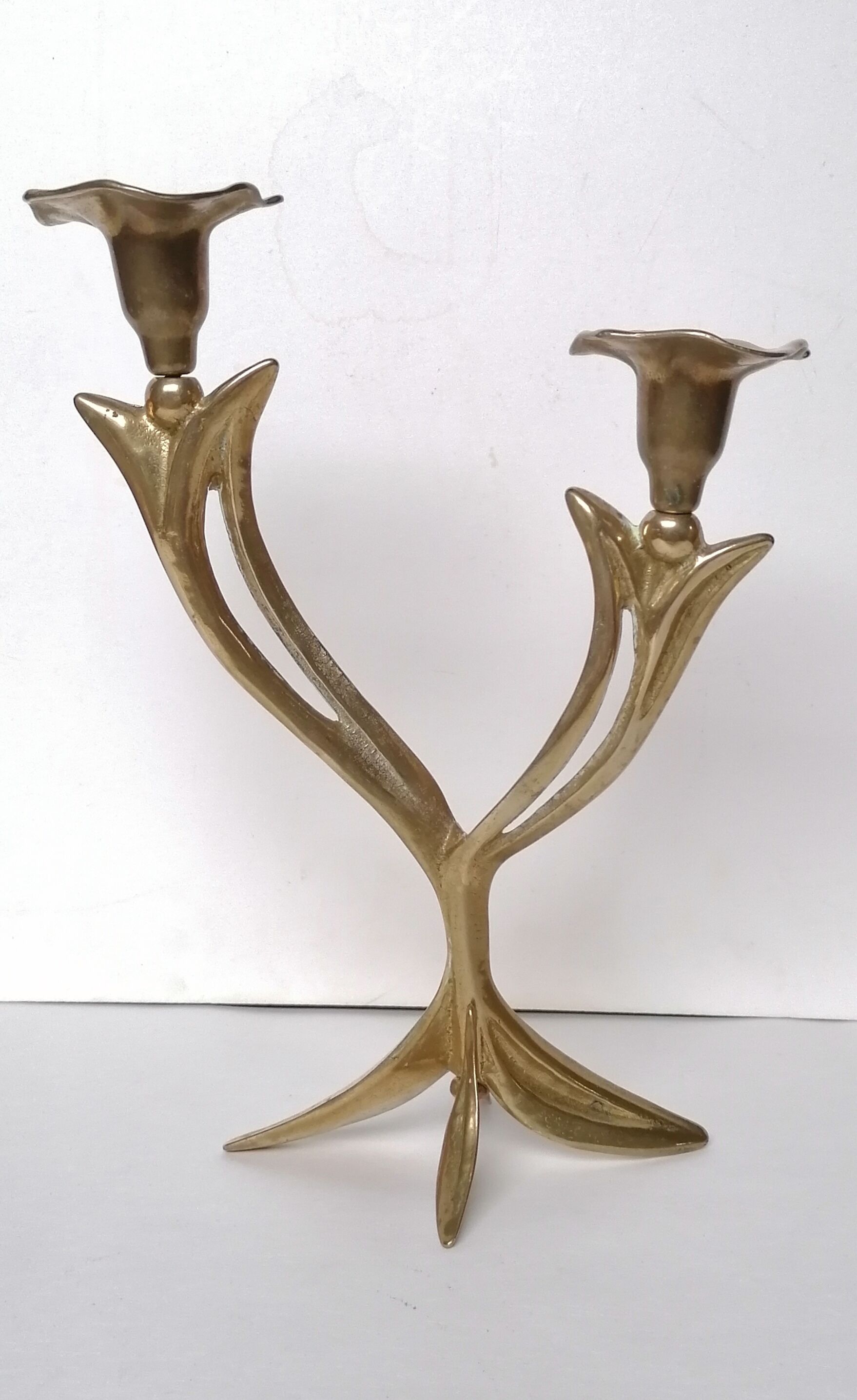 Two-light brass candle holder