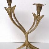 Two-light brass candle holder