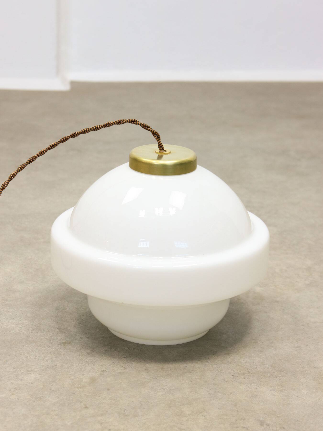 Mid-Century Italian Opaline and Brass Pendant Lamp