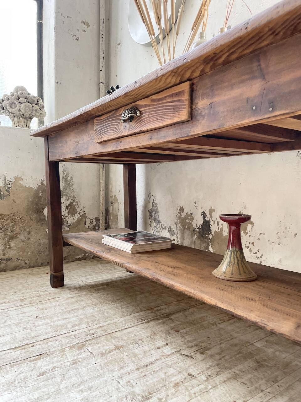 Drapery console table in pine