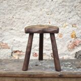 Vintage wooden tripod stool, mountain work, wabi-sabi, shepherd.