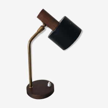 Lampe design laiton et bois vintage 1950