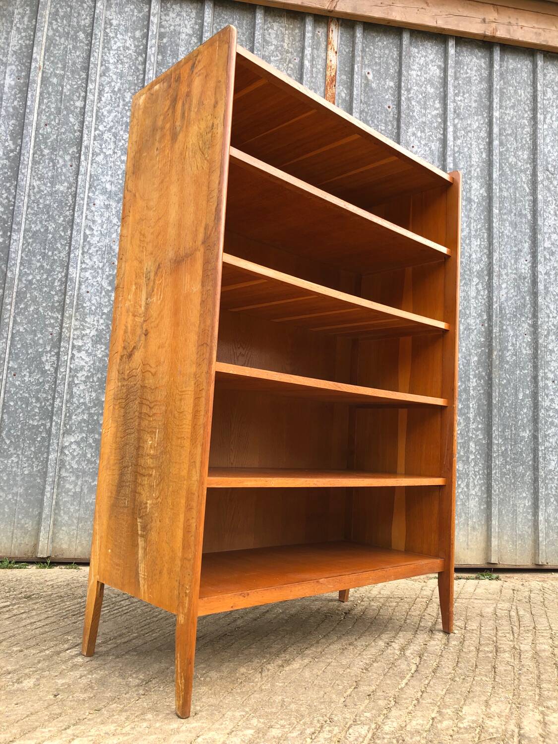 Vintage oak bookcase with compass base
