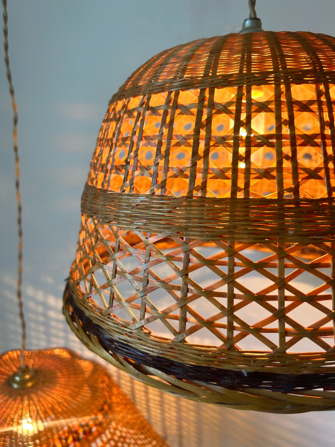 60s rattan chandeliers (X2)