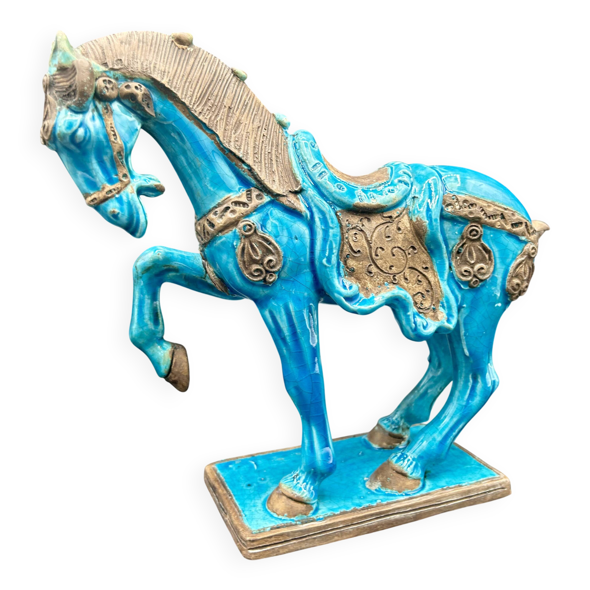 Cheval en céramique émaillée craquelée vintage