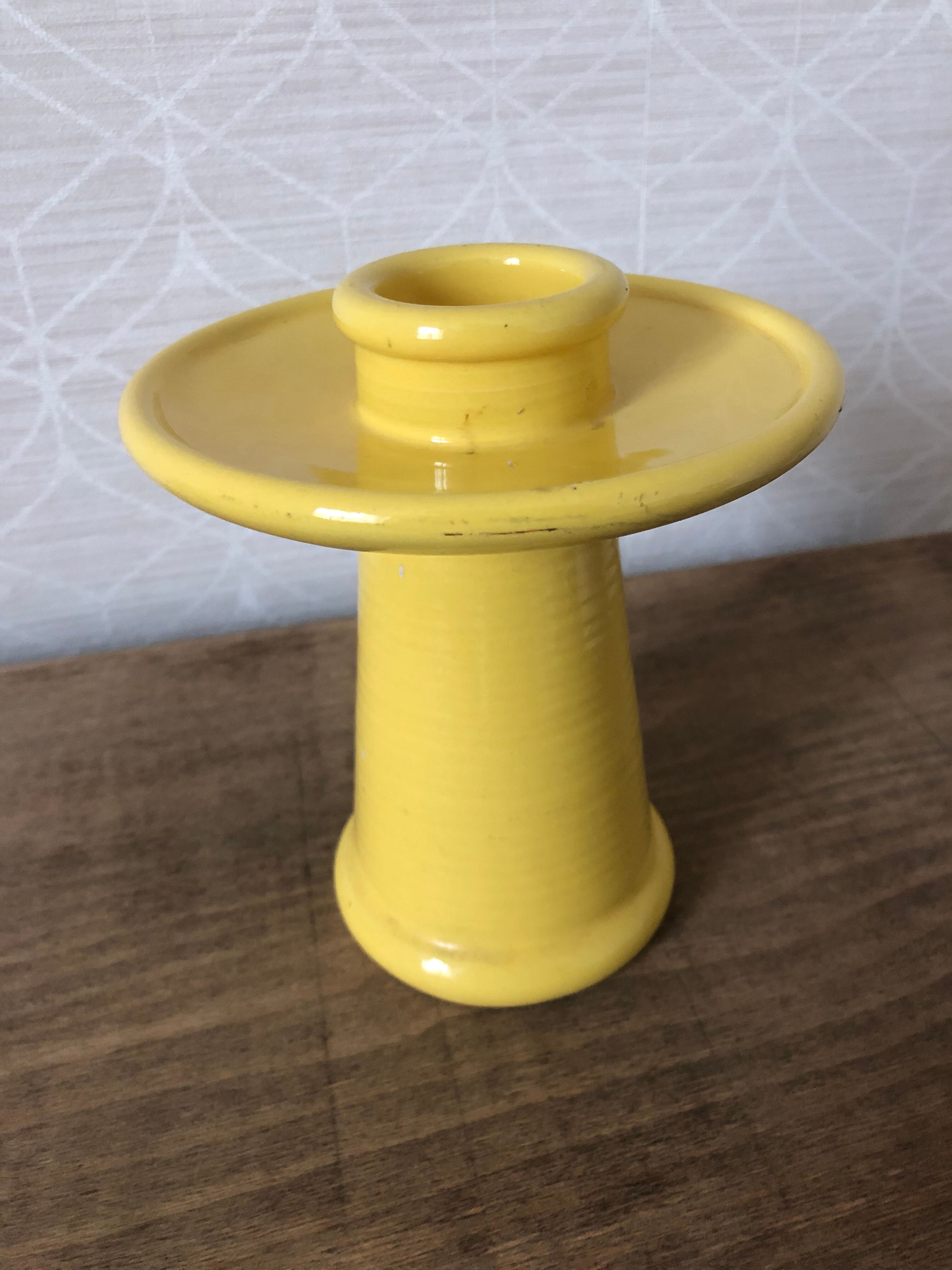 Vintage yellow ceramic candlestick