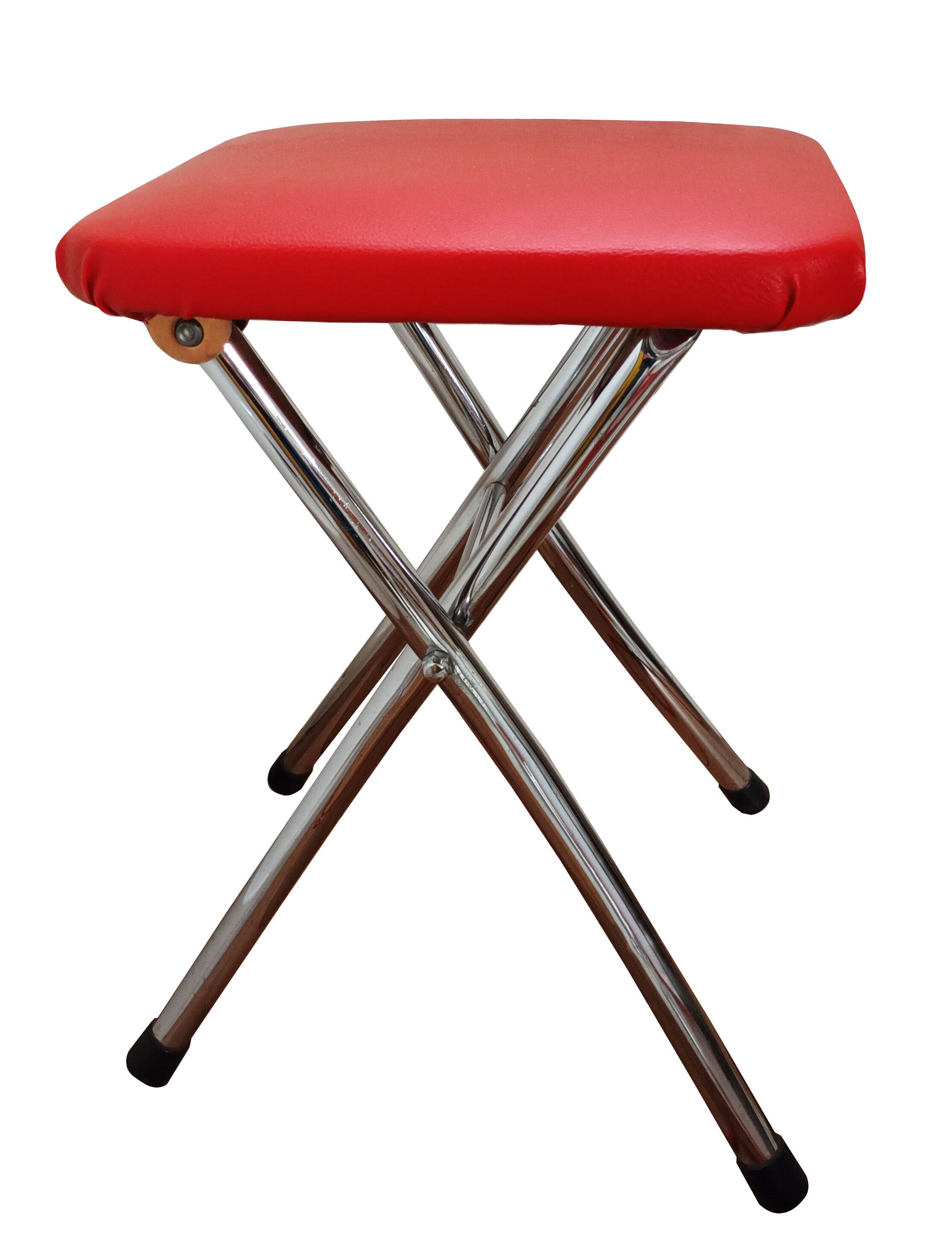 Vintage 60s folding stool Branbantia chrome and red skai