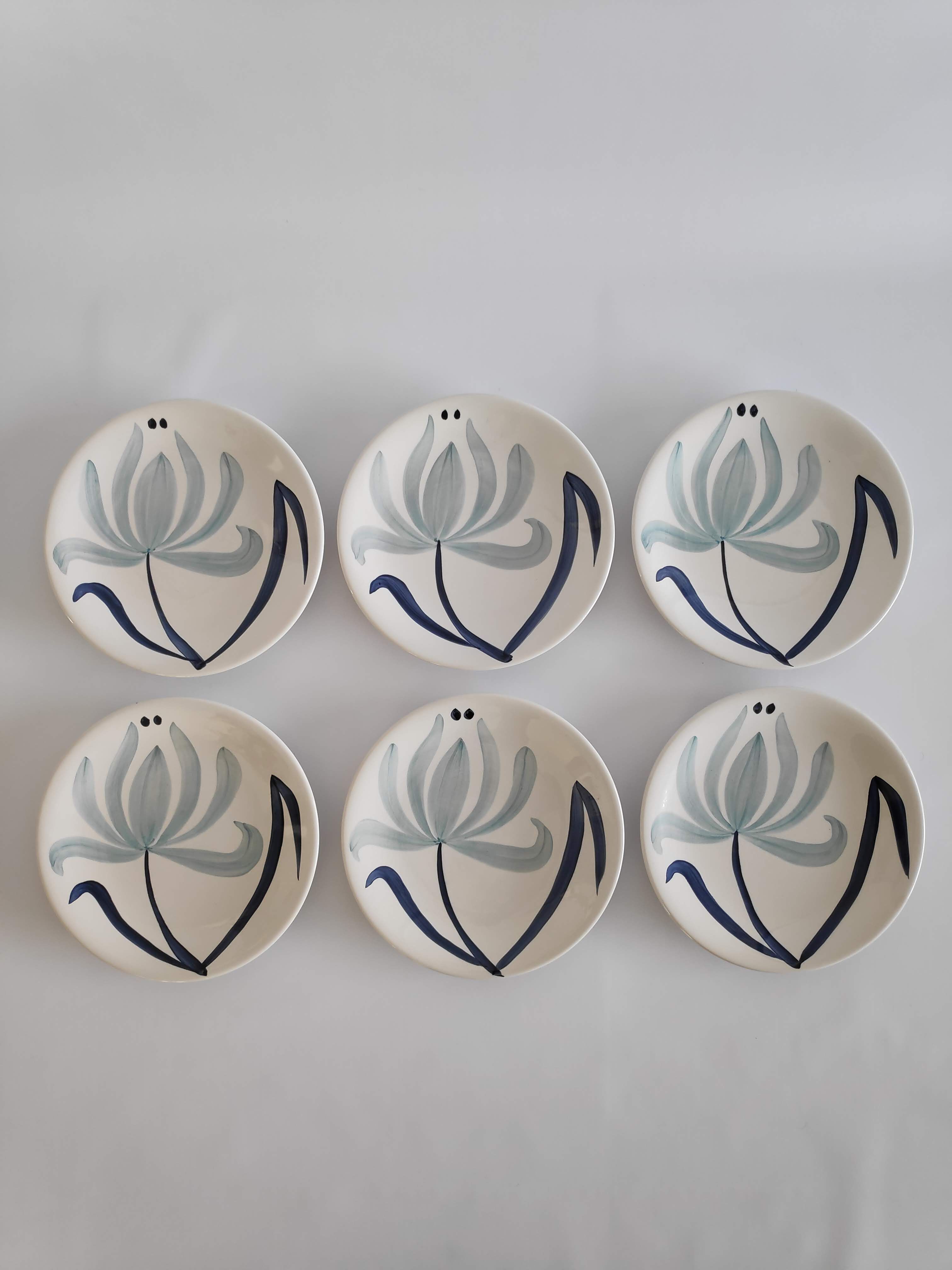 Lot de 6 assiettes plates vintage Longchamp des années 70 au motif fleuri
