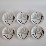 Set of 6 vintage Longchamp flat plates of the 70 years with floral motif