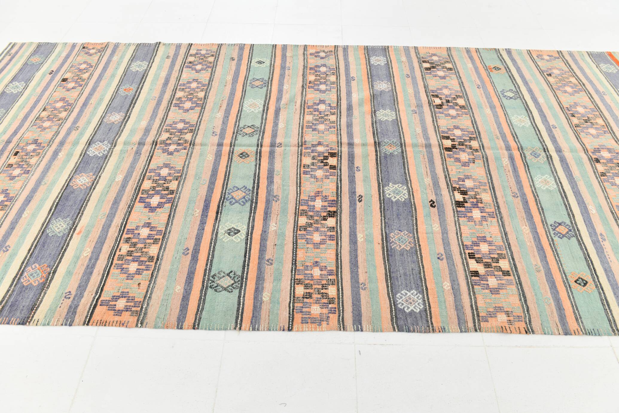 6x12 Pale Orange Green Handmade Vintage Rug, 174x359Cm