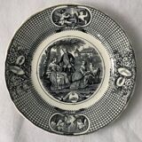 6 black dessert plates Old and Johnston Bordeaux 19th century astrology