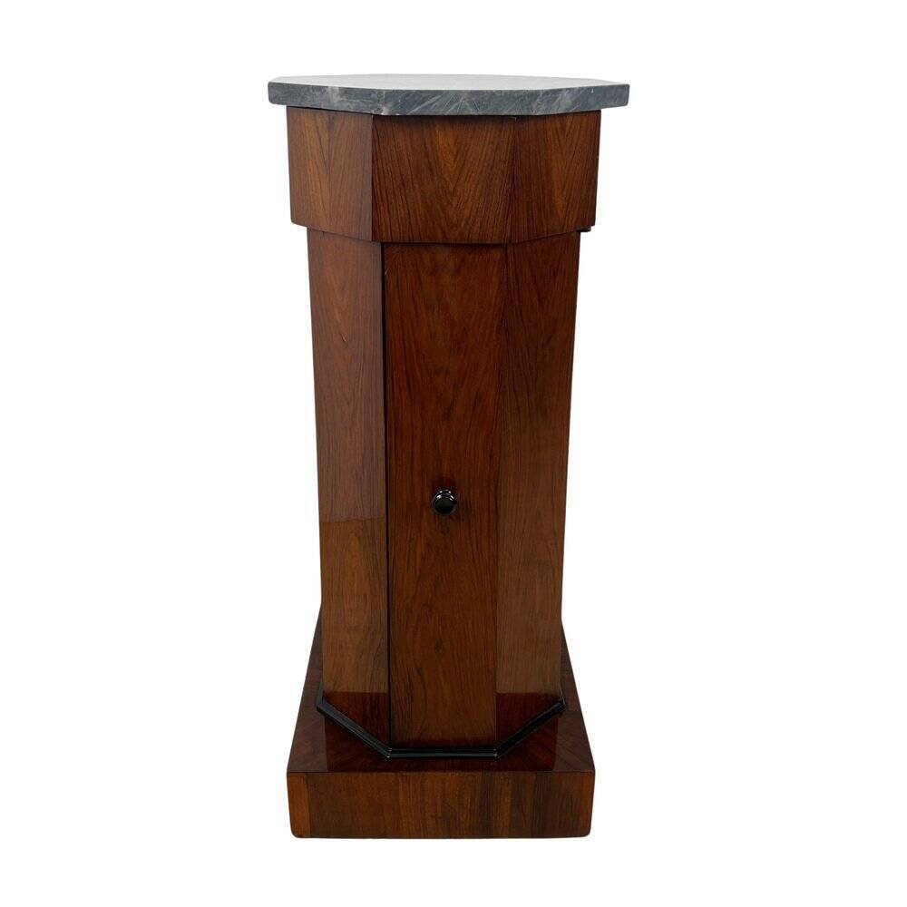 Biedermeier Drum Cabinet in Walnut Veneer & Marble, France, 1830s