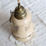 Vintage beige earthenware oil lamp base - Brown floral pattern - Col