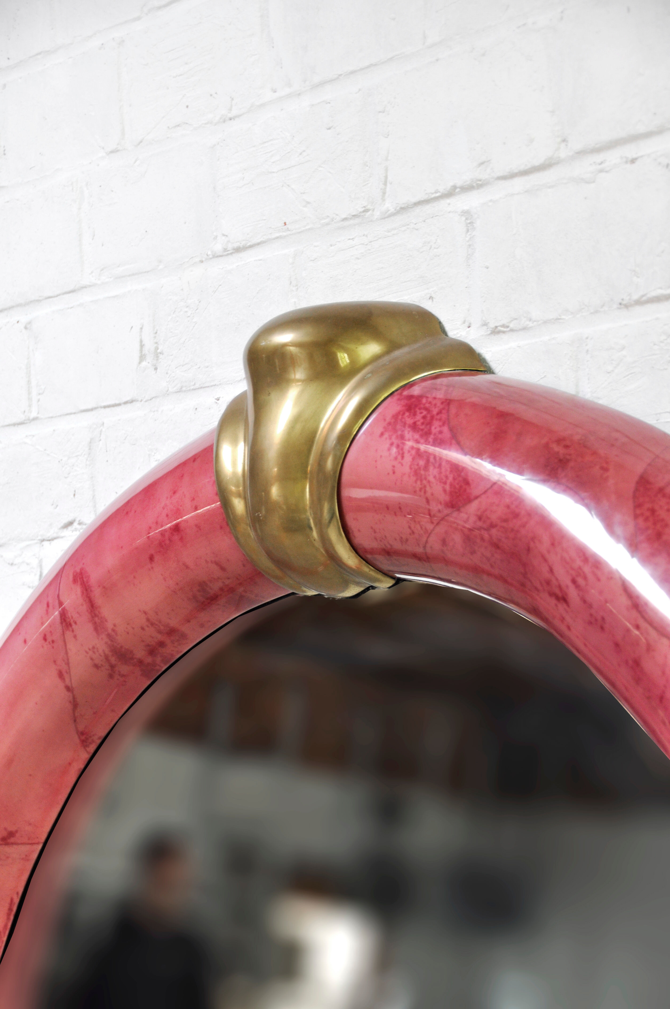 Pink Lacquered Goatskin Mirror by Karl Springer, 1970s
