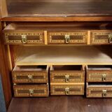 Rare Biedermeier guillotine secretary, made of walnut and marquetry.