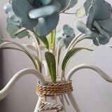 Vintage tole chandelier with light blue roses 1960s