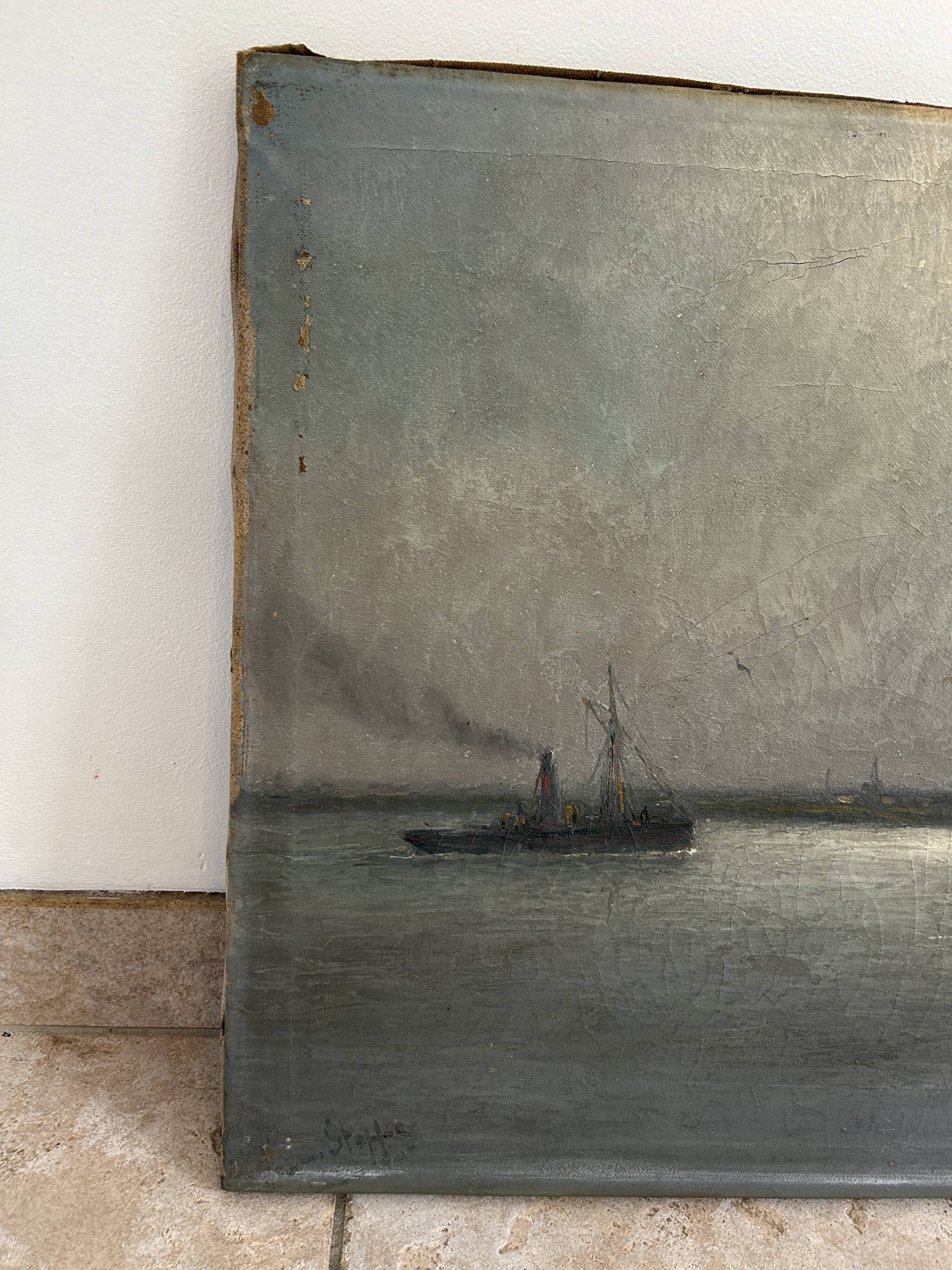 Oil on canvas by Romain Steppe (1859 - 1927) - Seascape