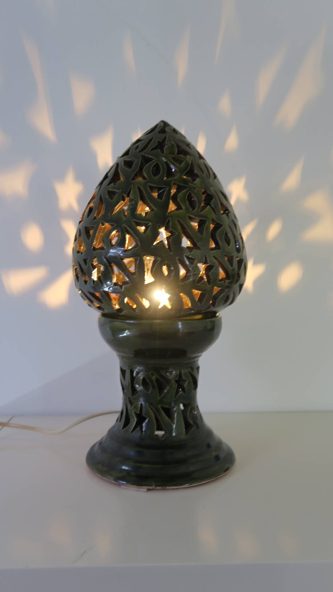 Large 1980s lamp, openwork ceramic