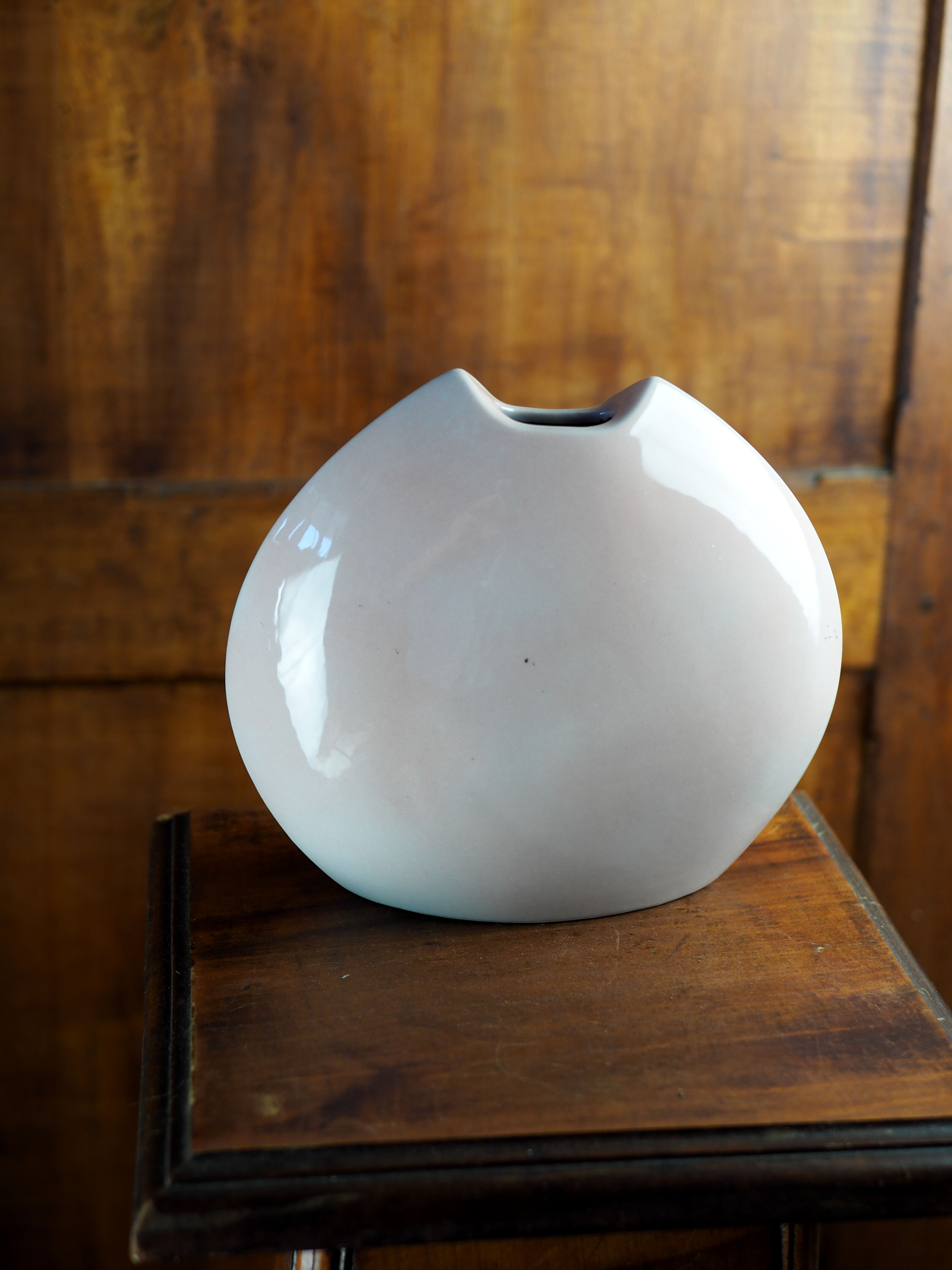 Pink lens vase, poetic landscape tree & flight of birds - Yves Mohy, porcelain of Virebent - ann