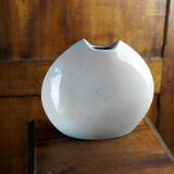 Pink lens vase, poetic landscape tree & flight of birds - Yves Mohy, porcelain of Virebent - ann