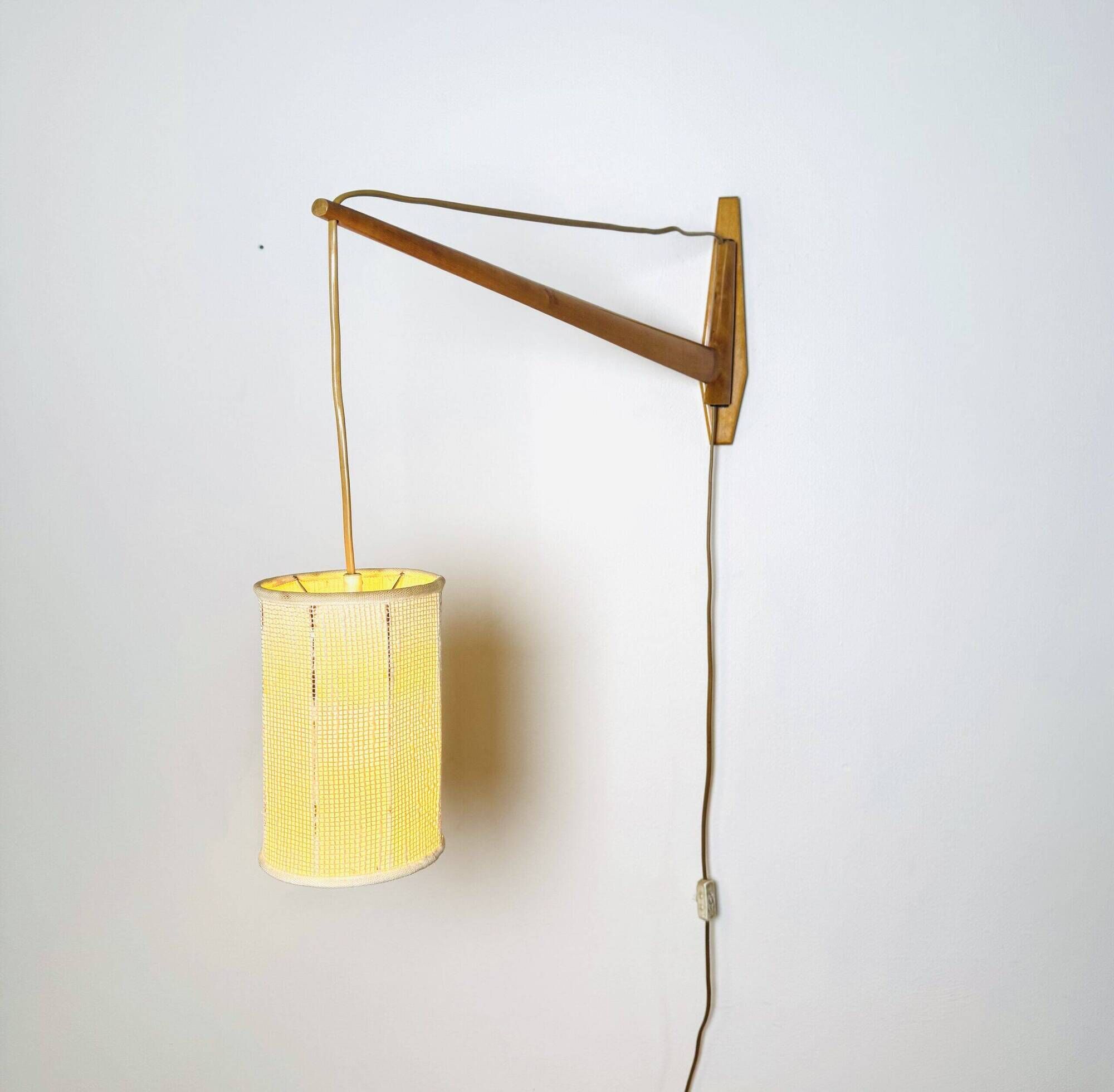 Large Rosewood Swivel-Arm Wall Lamp, Sweden 1950S