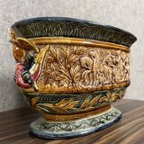 Large planter in colored slip with antique decoration
