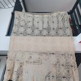 vintage crochet plaid blanket 236cm by 170cm beige color