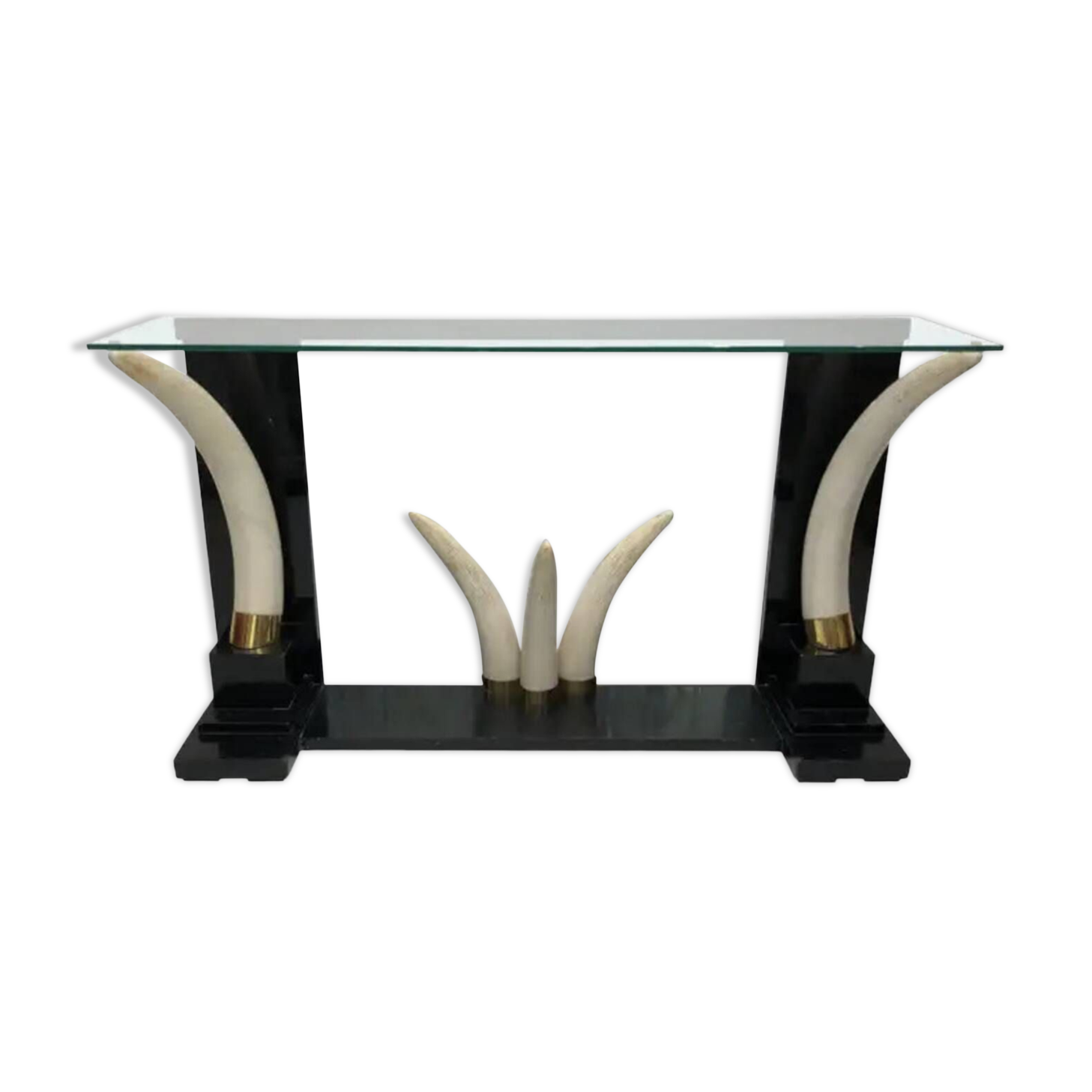 Versailles collection elephant faux tusk ebony console table mirror glass 1970s