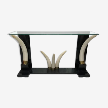 Versailles collection table console éléphant fausse défense ébène miroir verre années 1970