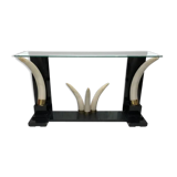 Versailles collection table console éléphant fausse défense ébène miroir verre années 1970