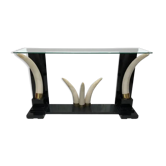 Versailles collection table console éléphant fausse défense ébène miroir verre années 1970