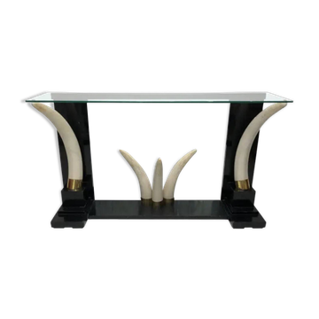 Versailles collection table console éléphant fausse défense ébène miroir verre années 1970
