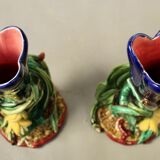 Pairs of vases decorated with majolica sarguemine flowers