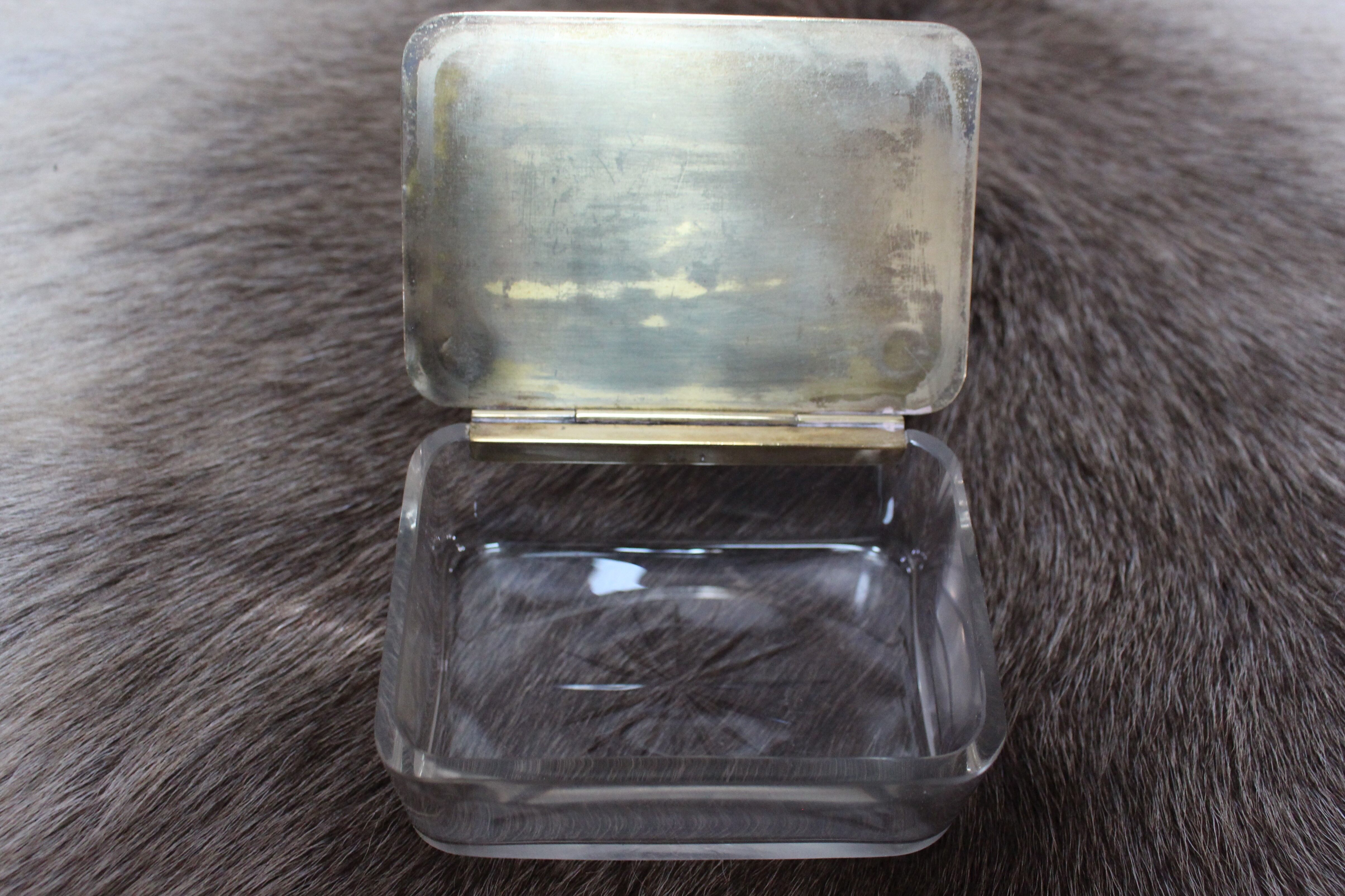 Chiseled glass soap box and brass lid