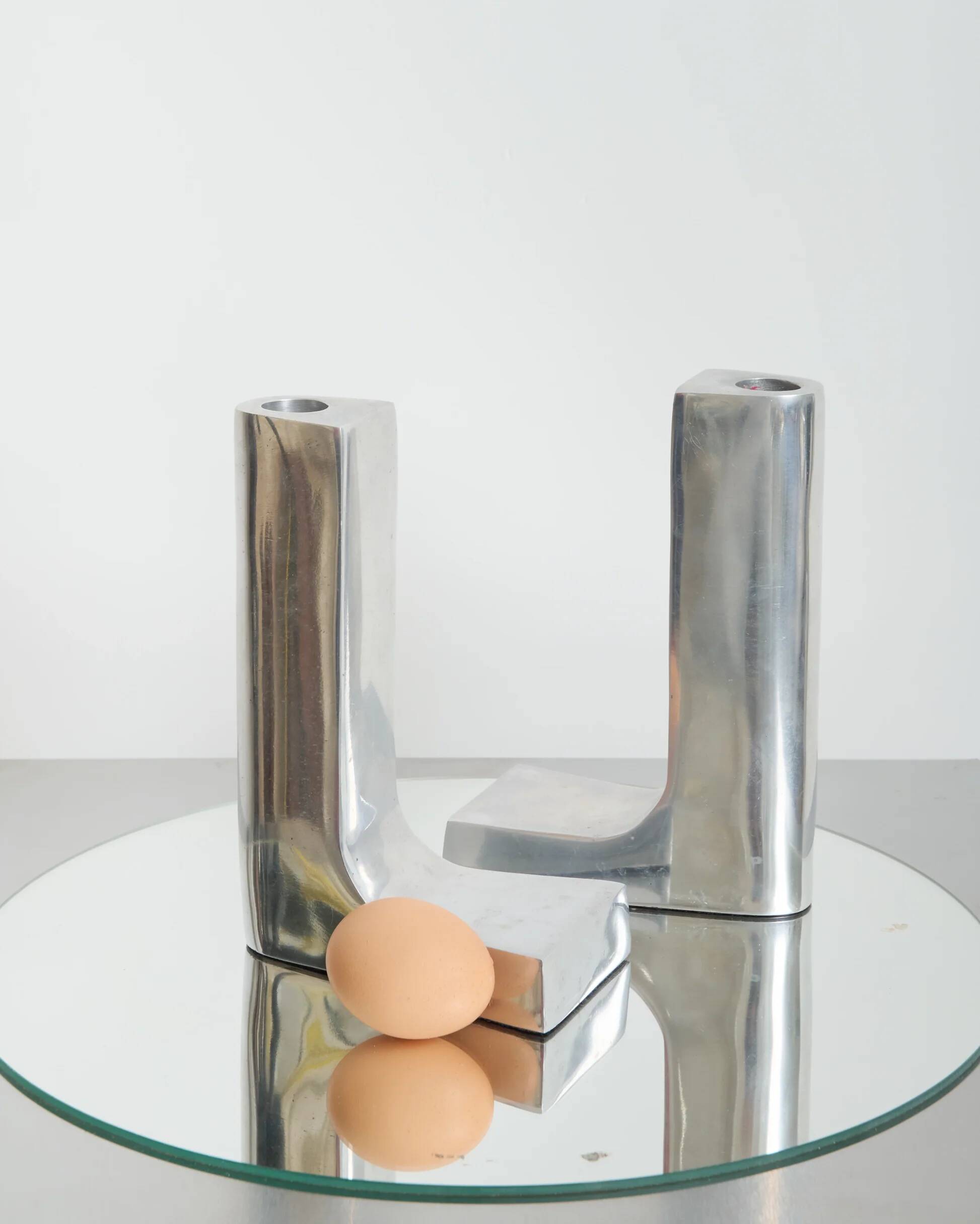 Pair of candlesticks "L", 1970-1980