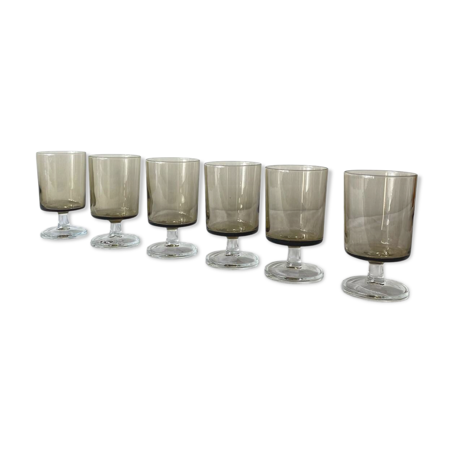 6 vintage grey smoked glasses Luminarc model Sweden wine or water glasses