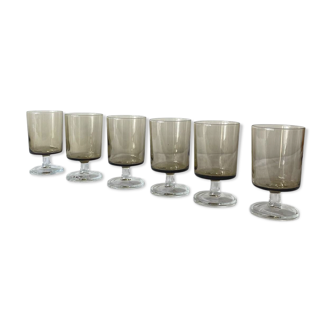 6 vintage grey smoked glasses Luminarc model Sweden wine or water glasses