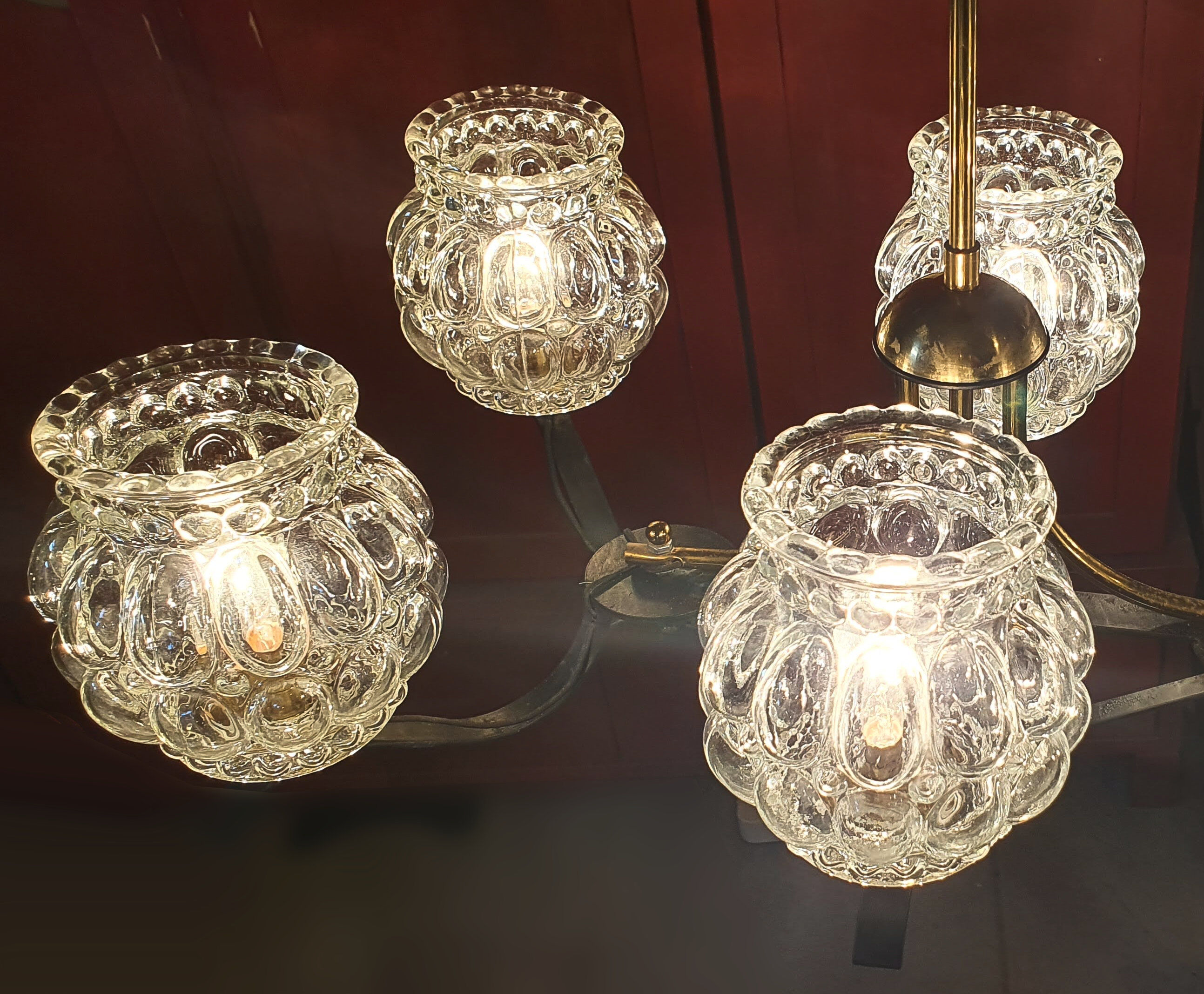 Suspension 50s/60s Arlus in brass and glass