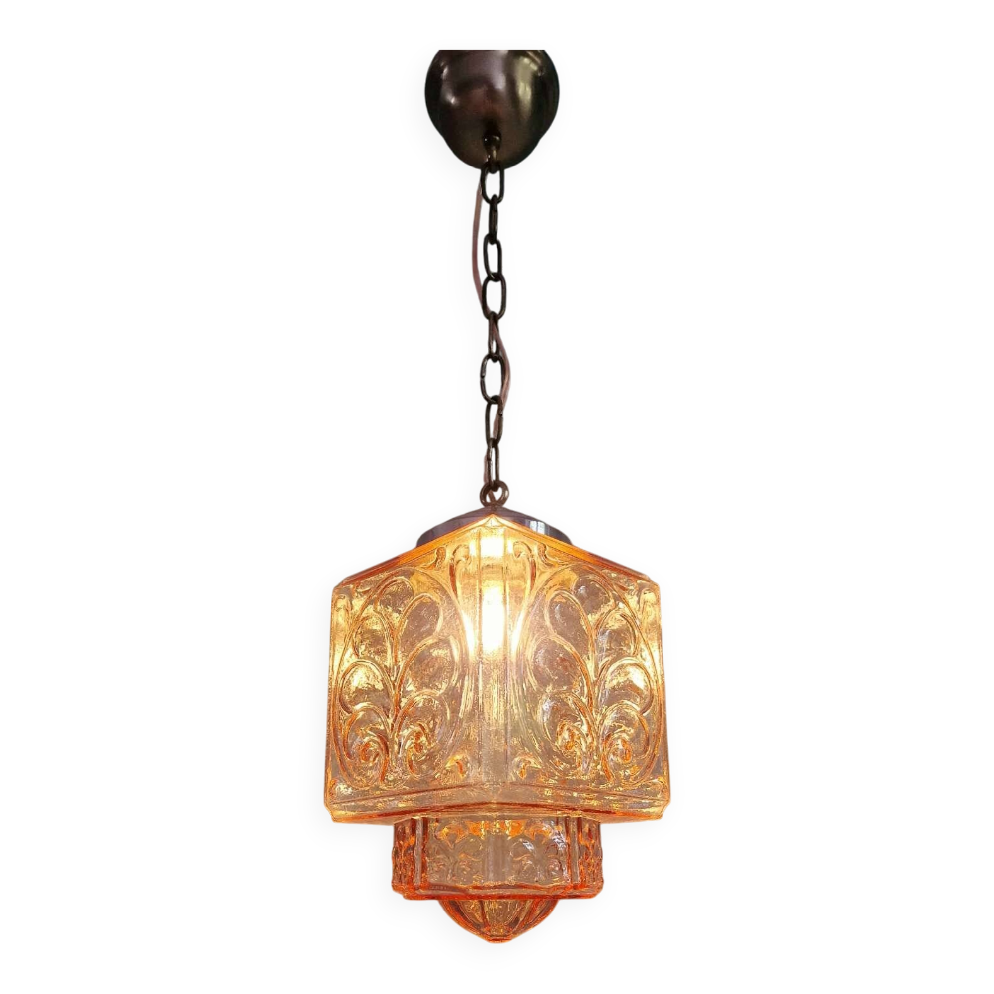 Art Deco pendant light in pale pink glass, 1920s-30s