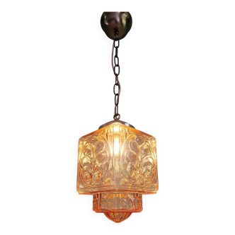 Art Deco pendant light in pale pink glass, 1920s-30s