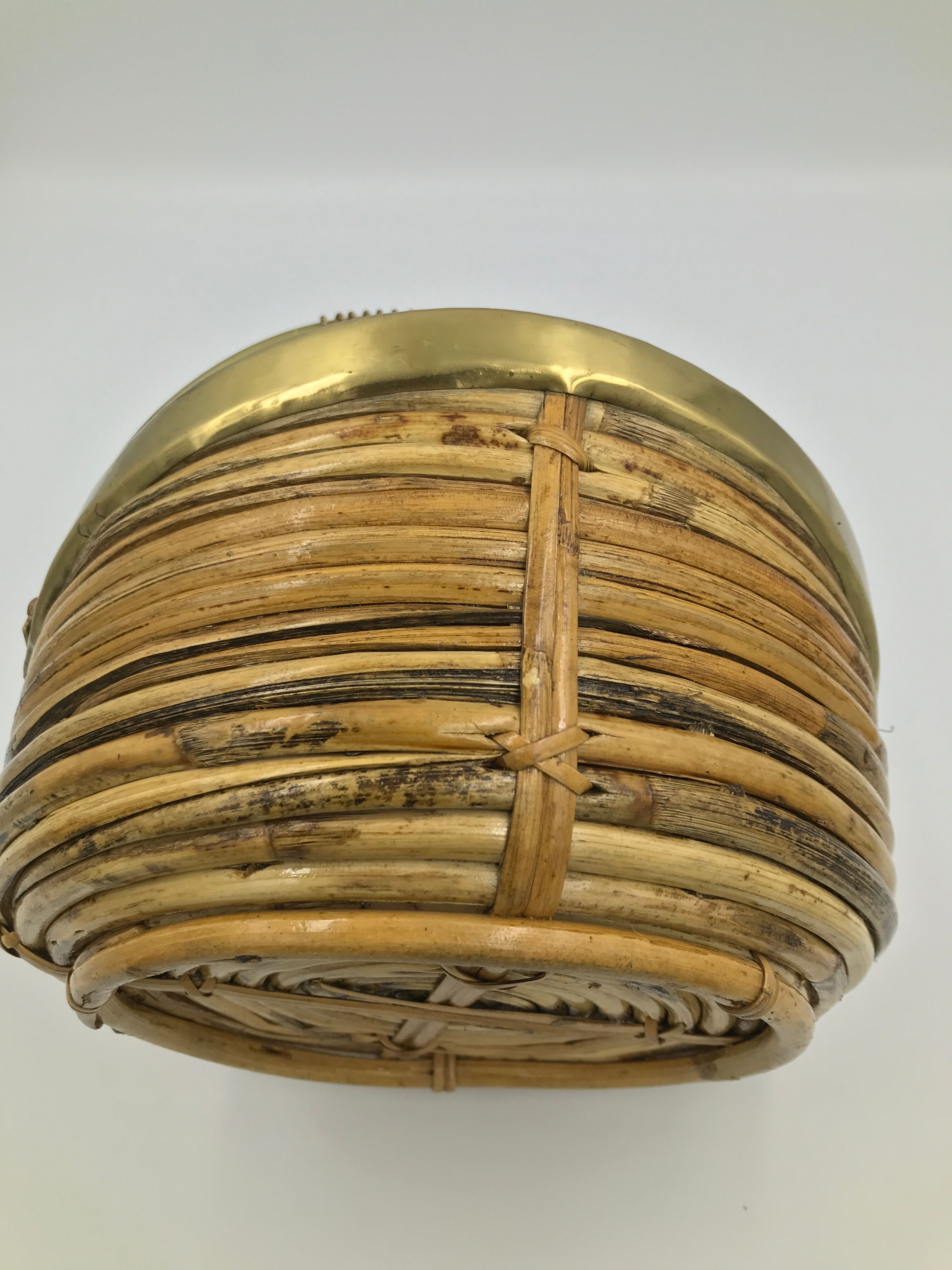 Brass wicker rattan basket from the 70s