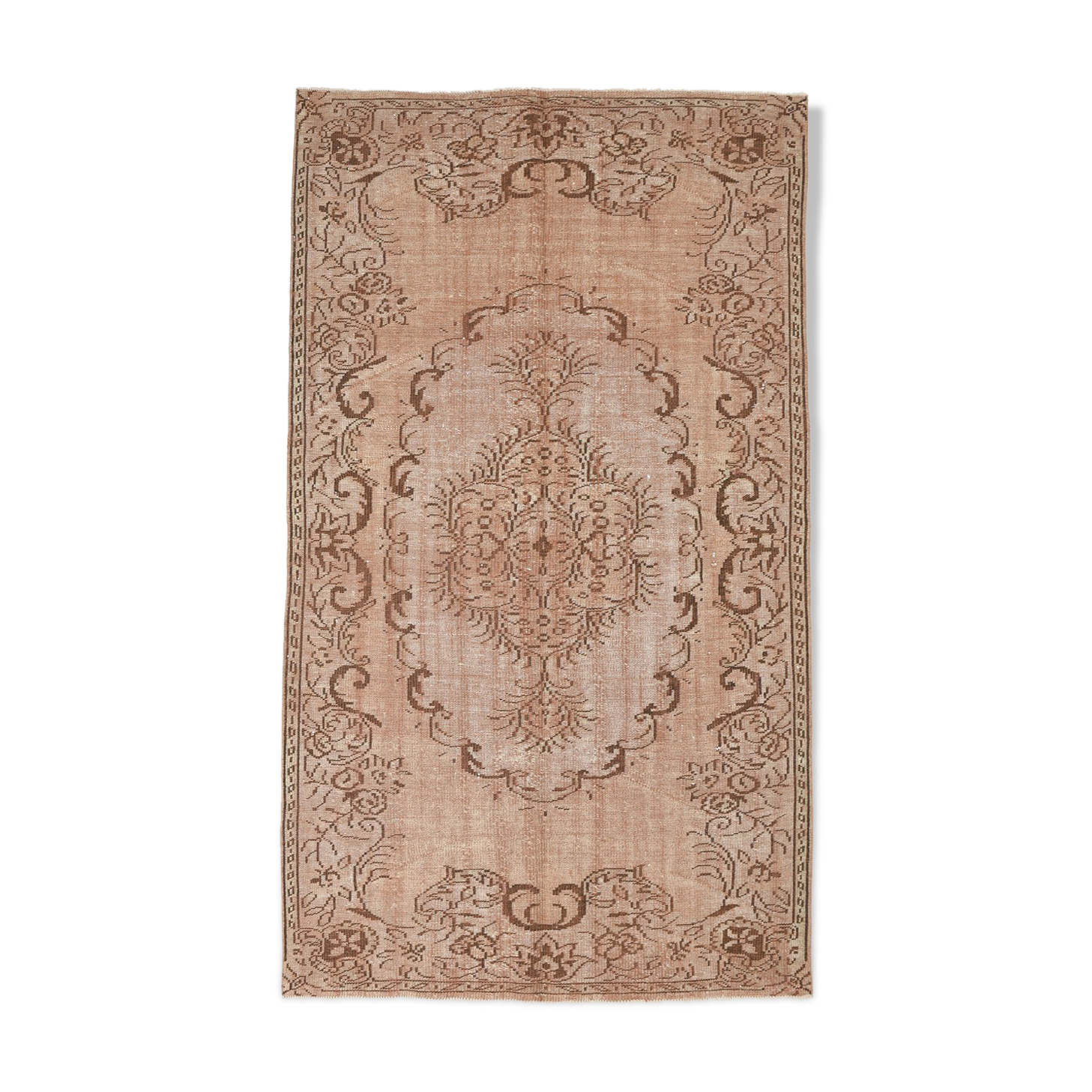 5x9 hand knotted brown vintage tapis rug, 276x160cm