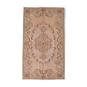 5x9 hand knotted brown vintage tapis rug, 276x160cm