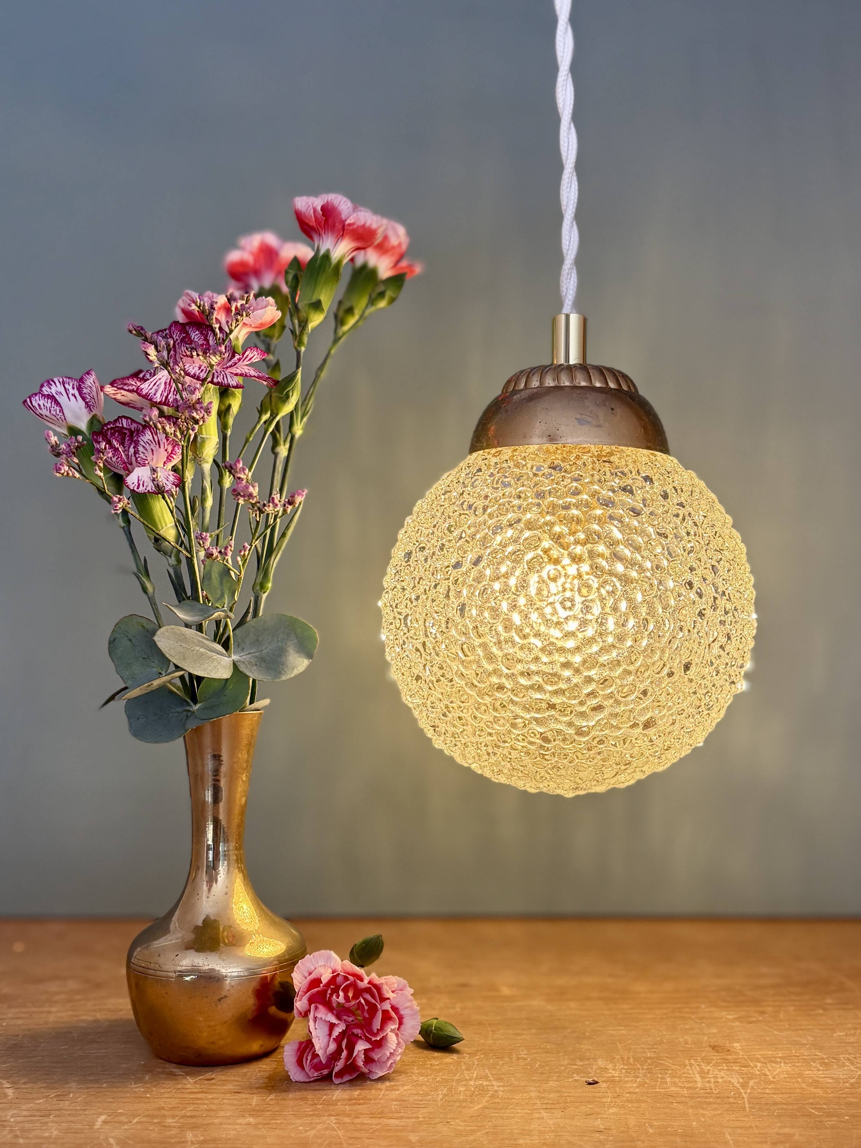 Vintage globe pendant light in molded glass