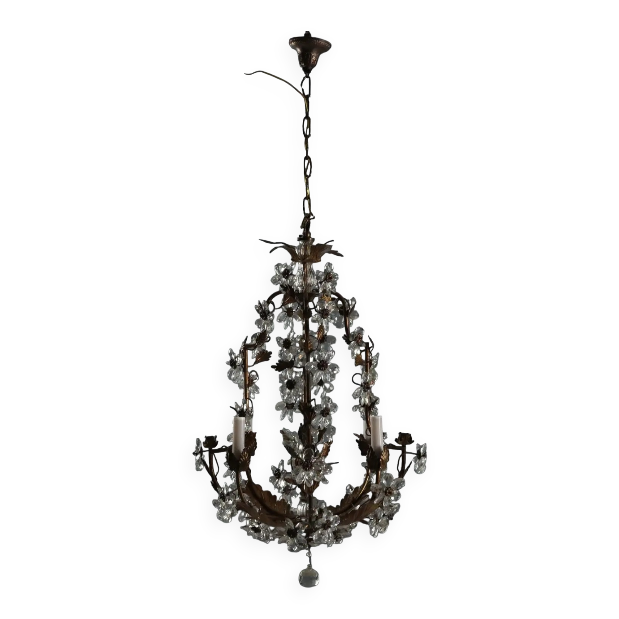 Antique golden metal chandelier, Italy, 20th century