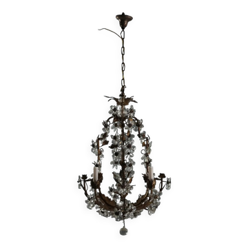 Lustre ancien en métal doré, Italie, XXe siècle