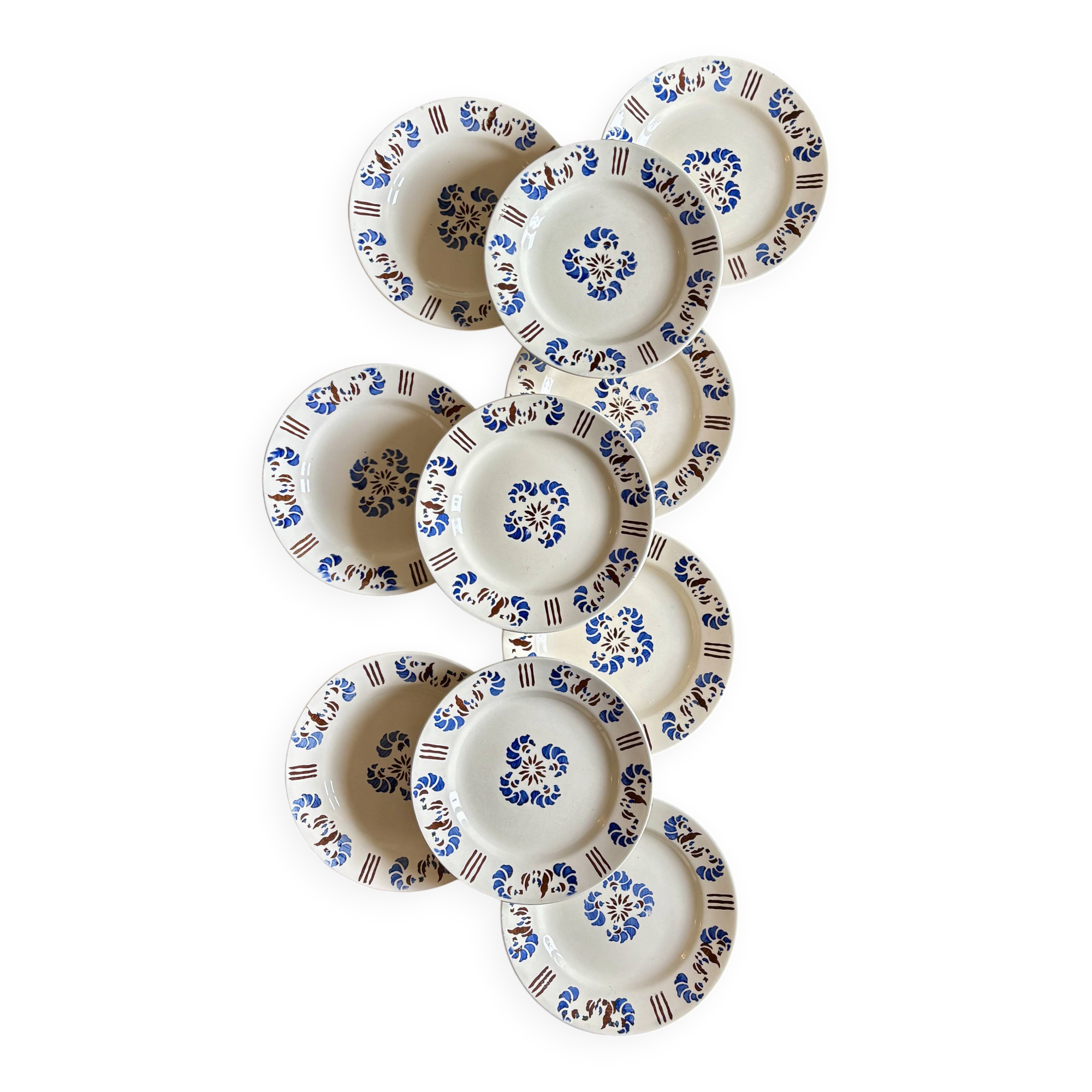 set of 10 antique flat plates model Laval