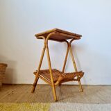 Vintage rattan and bamboo side table – 1960s Riviera style -